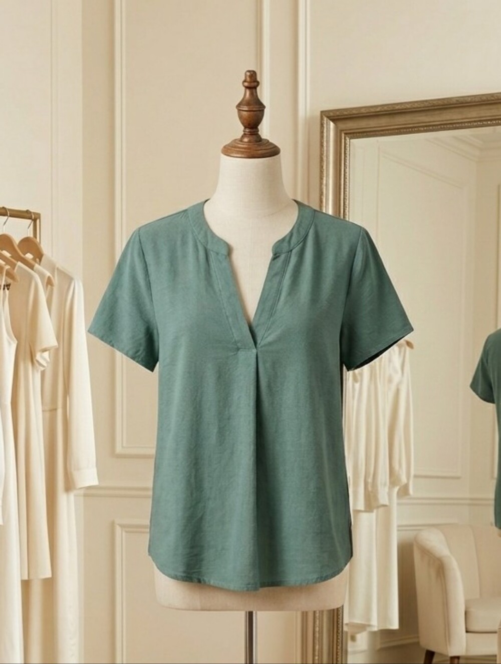 Vero Moda Green Linen Blend V-Neck Top Size M Petite